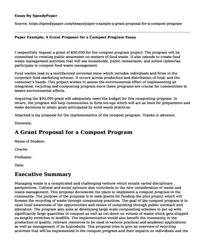 Paper Example: A Grant Proposal for a Compost Program
