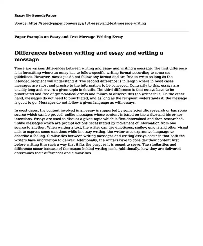 Paper Example on Essay and Text Message Writing