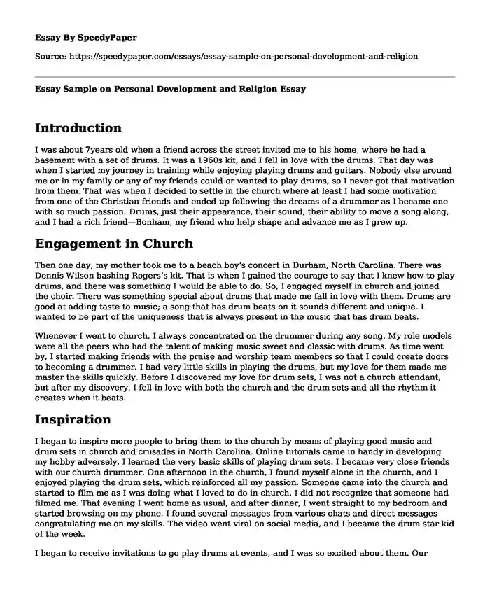 Essay Sample on Personal Development and Religion 