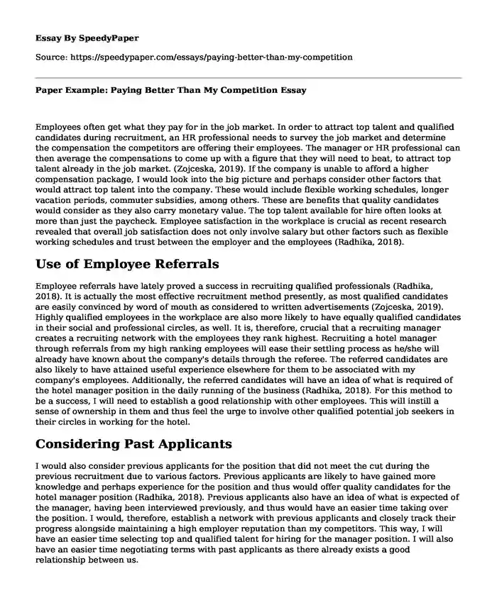 Paper Example: Paying Better Than My Competition