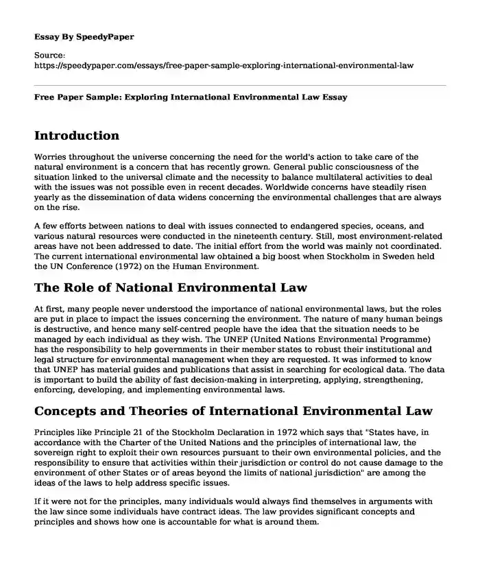 Free Paper Sample: Exploring International Environmental Law
