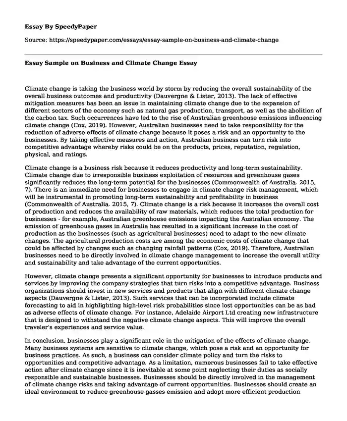 Essay Sample on Business and Climate Change