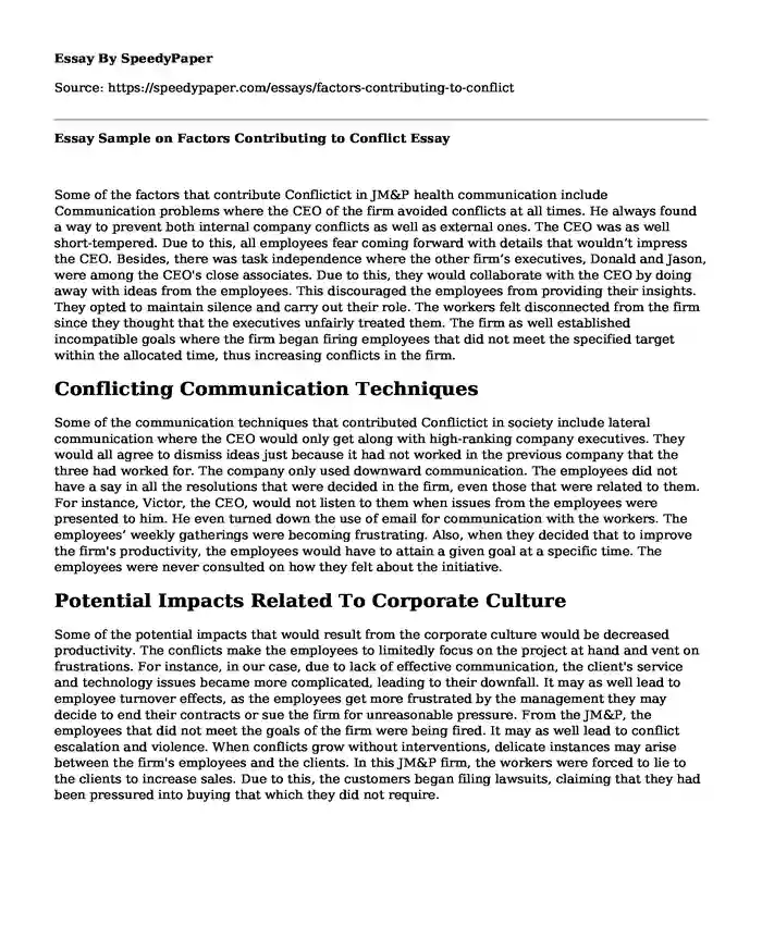 Essay Sample on Factors Contributing to Conflict