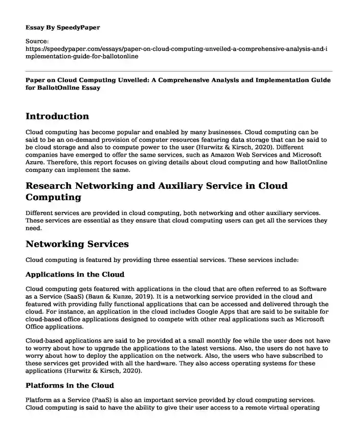 Paper on Cloud Computing Unveiled: A Comprehensive Analysis and Implementation Guide for BallotOnline