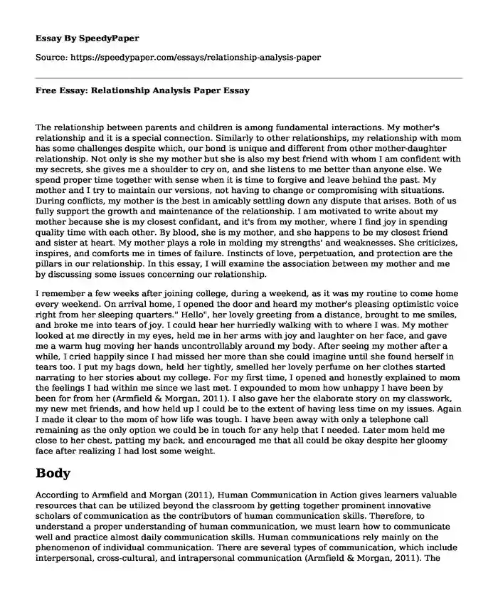 Free Essay: Relationship Analysis Paper