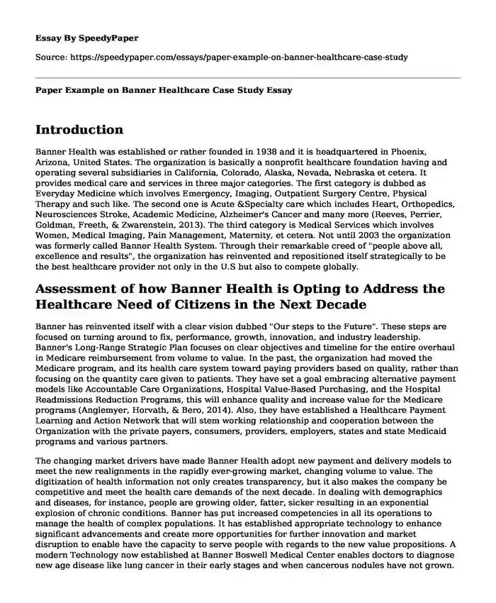 Paper Example on Banner Healthcare Case Study