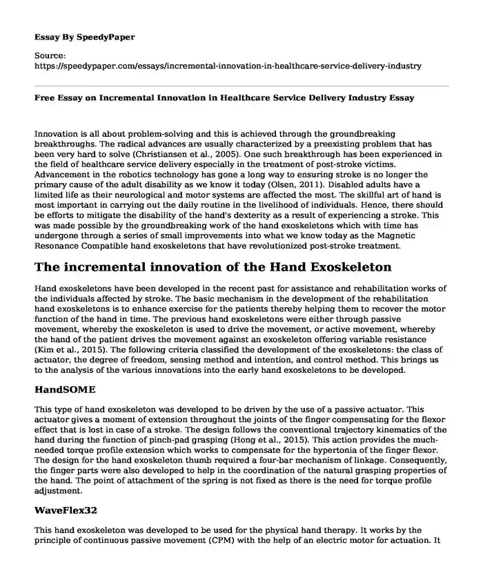 Free Essay on Incremental Innovation in Healthcare Service Delivery Industry