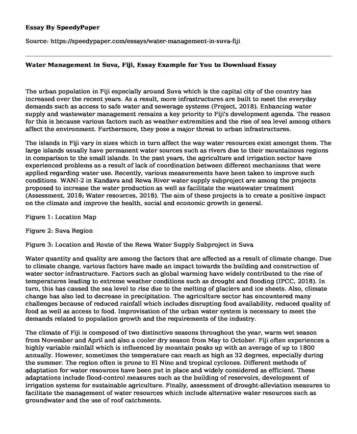 Water Management in Suva, Fiji, Essay Example for You to Download