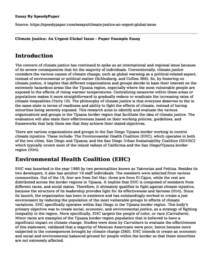 Climate Justice: An Urgent Global Issue - Paper Example