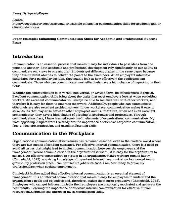 Paper Example: Enhancing Communication Skills for Academic and Professional Success
