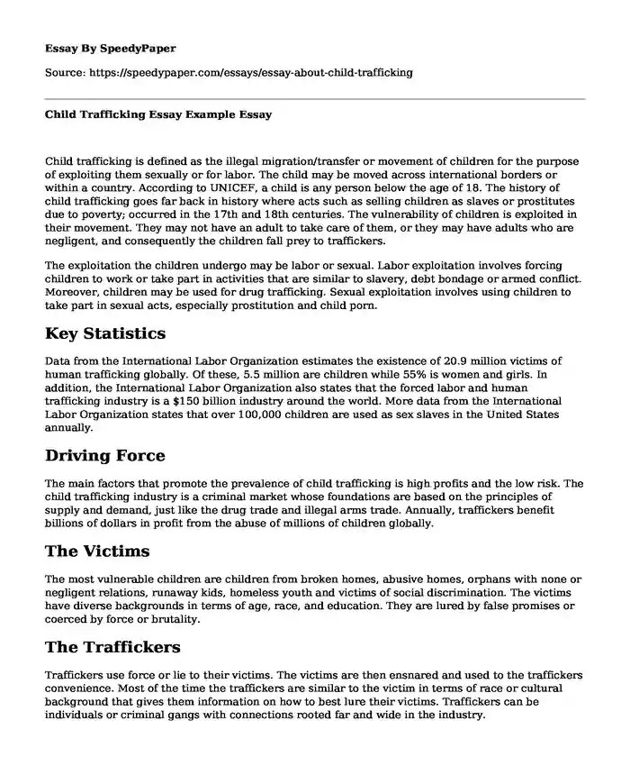 Child Trafficking Essay Example