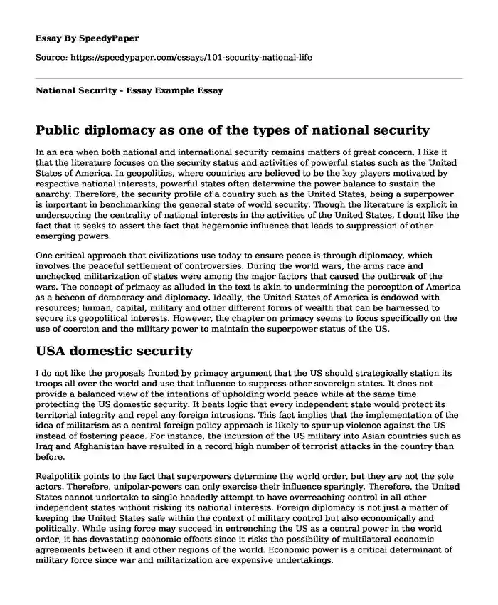 National Security - Essay Example