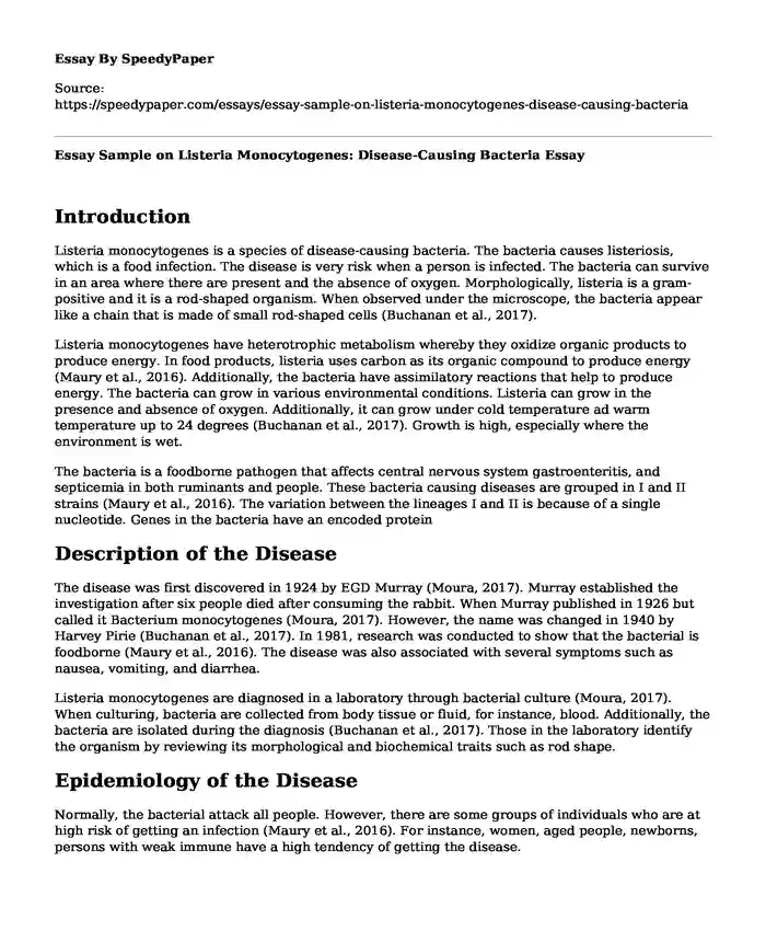 Essay Sample on Listeria Monocytogenes: Disease-Causing Bacteria