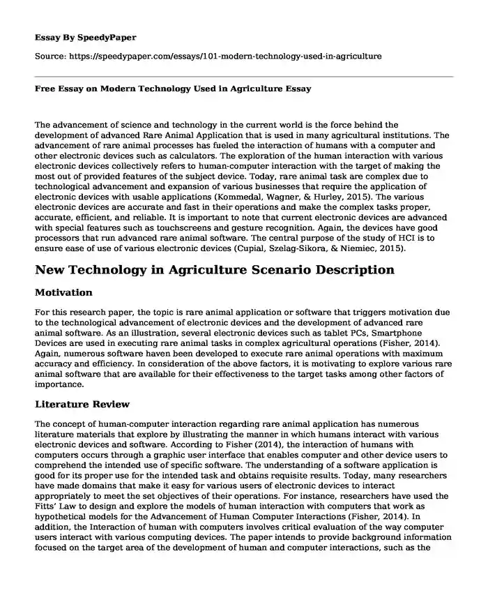Free Essay on Modern Technology Used in Agriculture