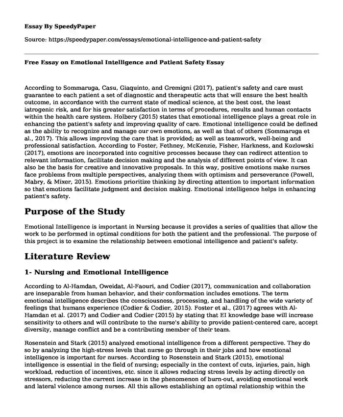 Free Essay on Emotional Intelligence and Patient Safety