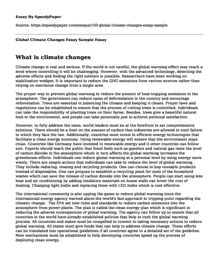Global Climate Changes Essay Sample