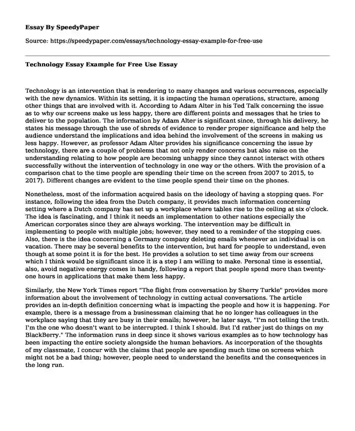 Technology Essay Example for Free Use