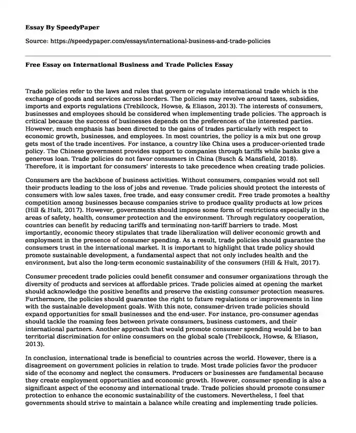 Free Essay on International Business and Trade Policies