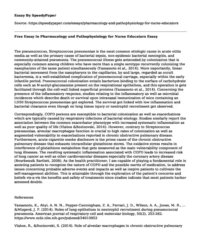 Free Essay in Pharmacology and Pathophysiology for Nurse Educators