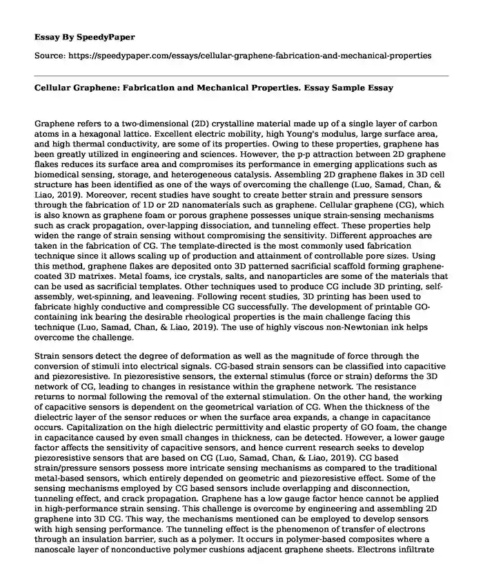 Cellular Graphene: Fabrication and Mechanical Properties. Essay Sample