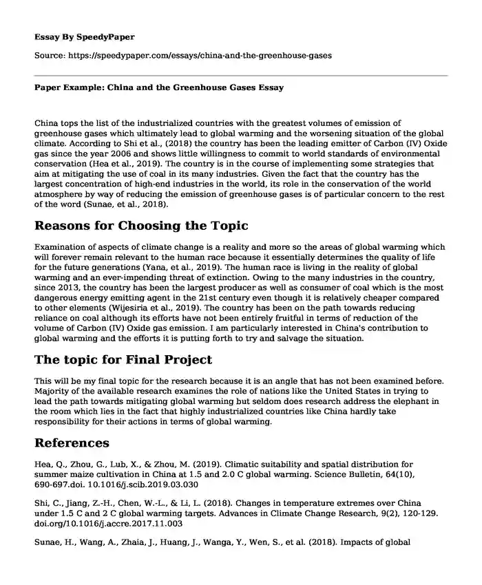 Paper Example: China and the Greenhouse Gases