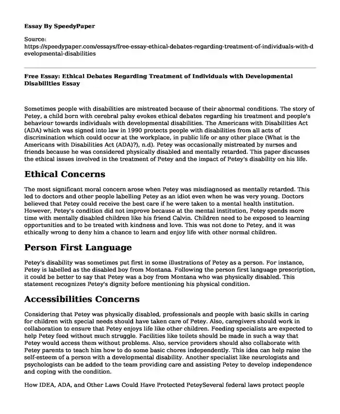 Free Essay: Ethical Debates Regarding Treatment of Individuals with Developmental Disabilities