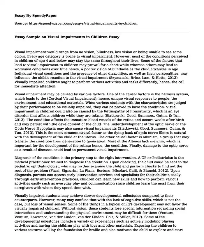 Essay Sample on Visual Impairments in Children