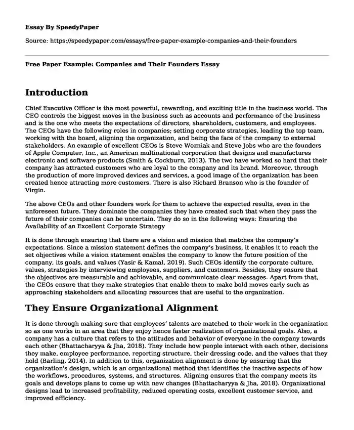 Free Paper Example: Companies and Their Founders