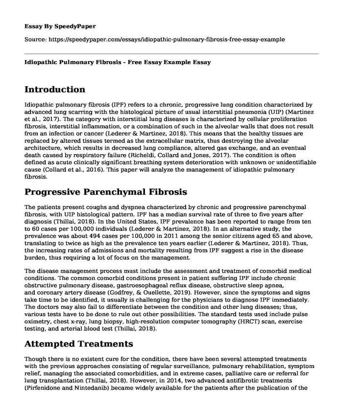 Idiopathic Pulmonary Fibrosis - Free Essay Example