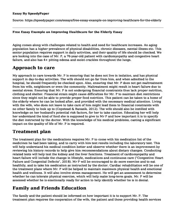 Free Essay Example on Improving Healthcare for the Elderly