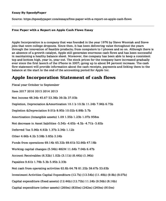 Free Paper with a Report on Apple Cash Flows