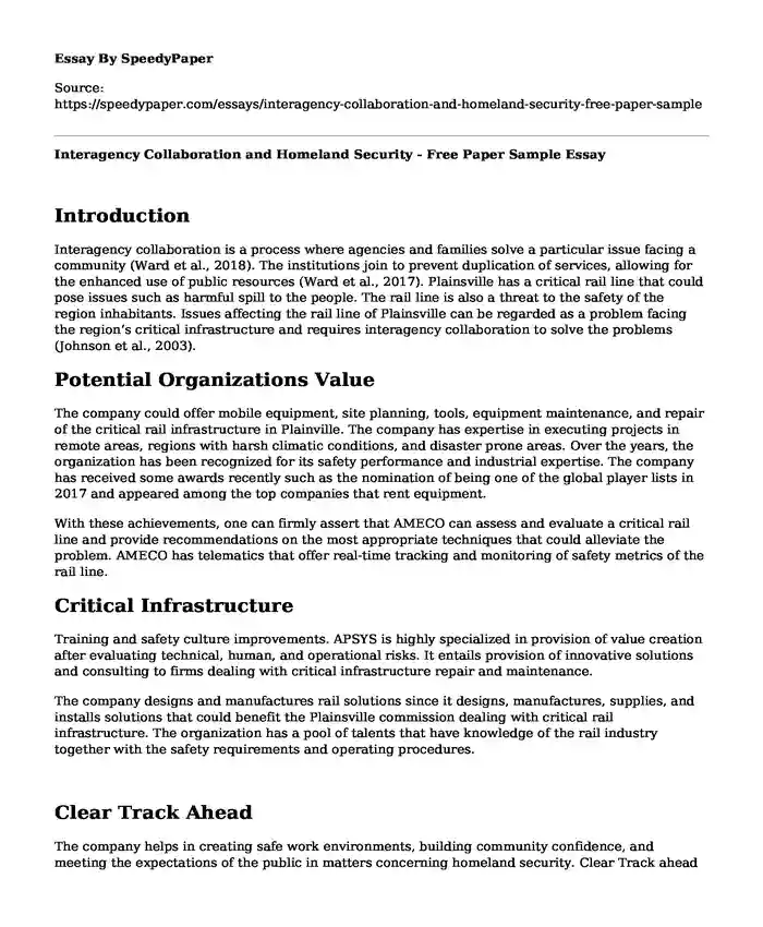 Interagency Collaboration and Homeland Security - Free Paper Sample