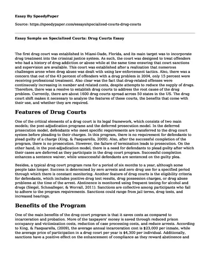 📚 Essay Sample on Specialized Courts: Drug Courts | SpeedyPaper.com