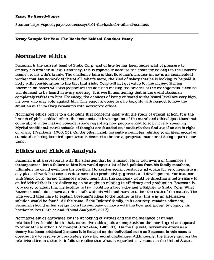 Essay Sample for You: The Basis for Ethical Conduct