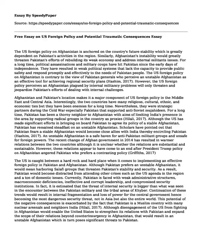 Free Essay on US Foreign Policy and Potential Traumatic Consequences