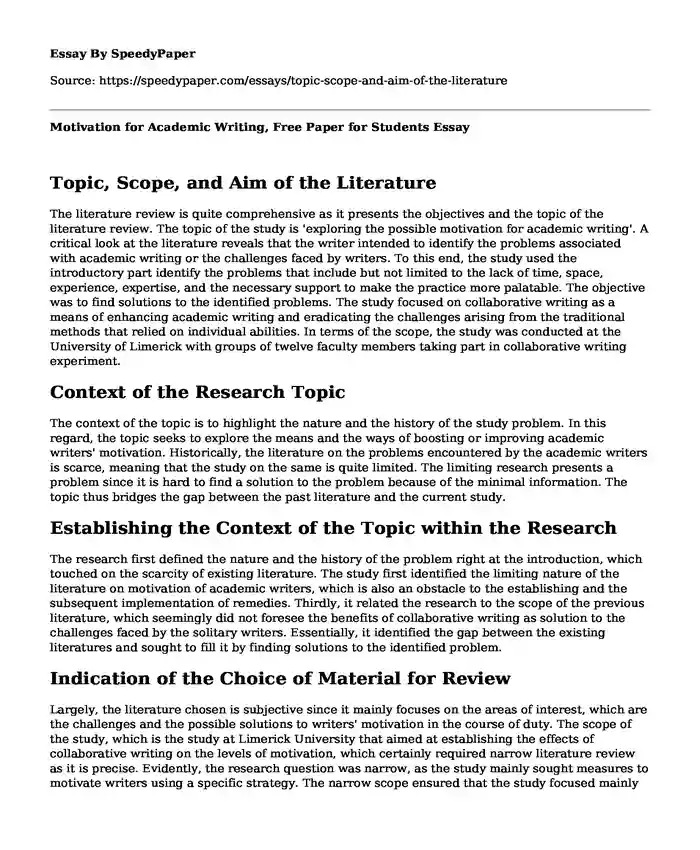 Motivation for Academic Writing, Free Paper for Students