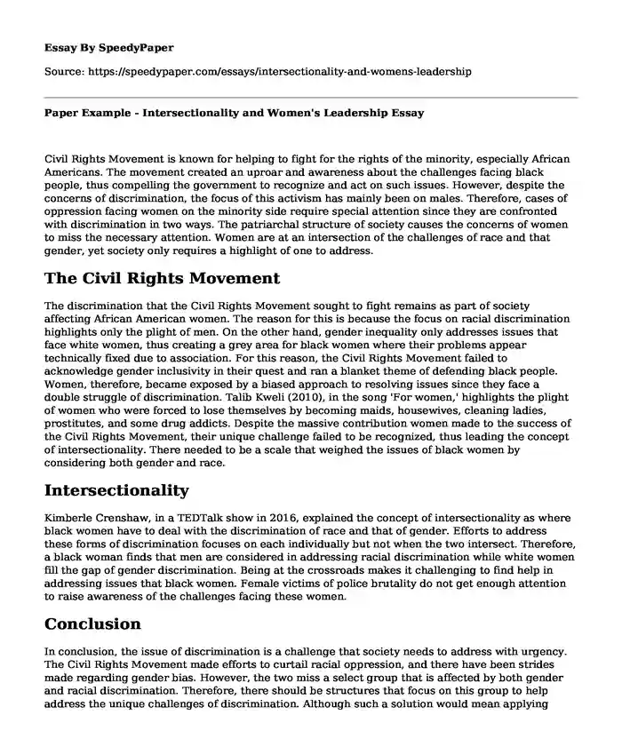 Paper Example - Intersectionality and Women's Leadership