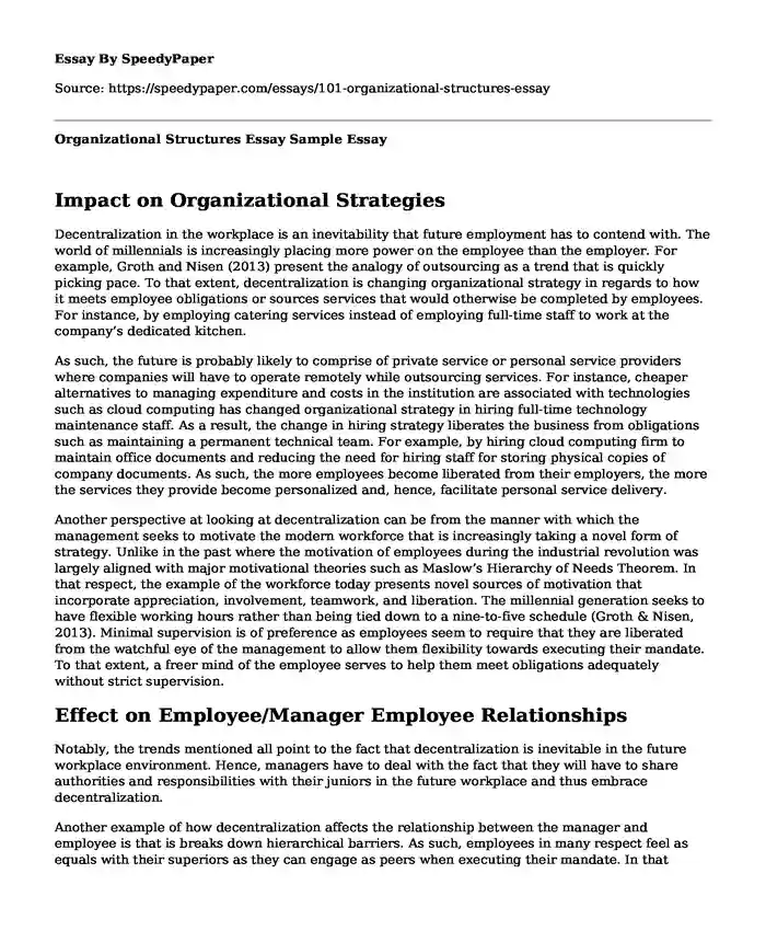 Organizational Structures Essay Sample
