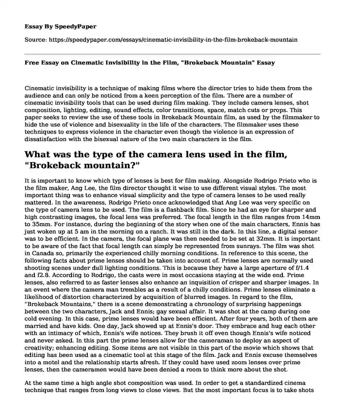 Free Essay on Cinematic Invisibility in the Film, "Brokeback Mountain"
