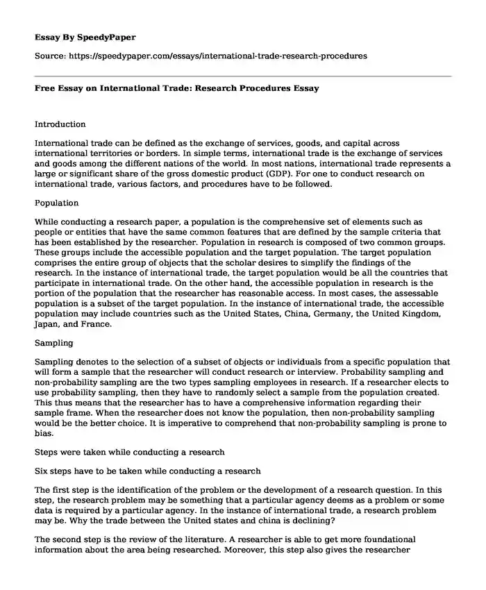 Free Essay on International Trade: Research Procedures