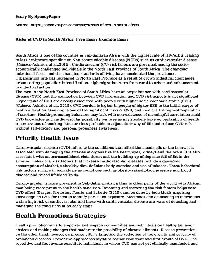 Risks of CVD in South Africa. Free Essay Example