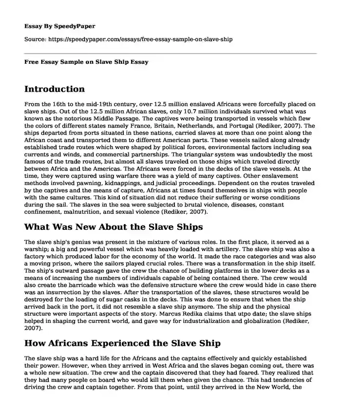 Free Essay Sample on Slave Ship