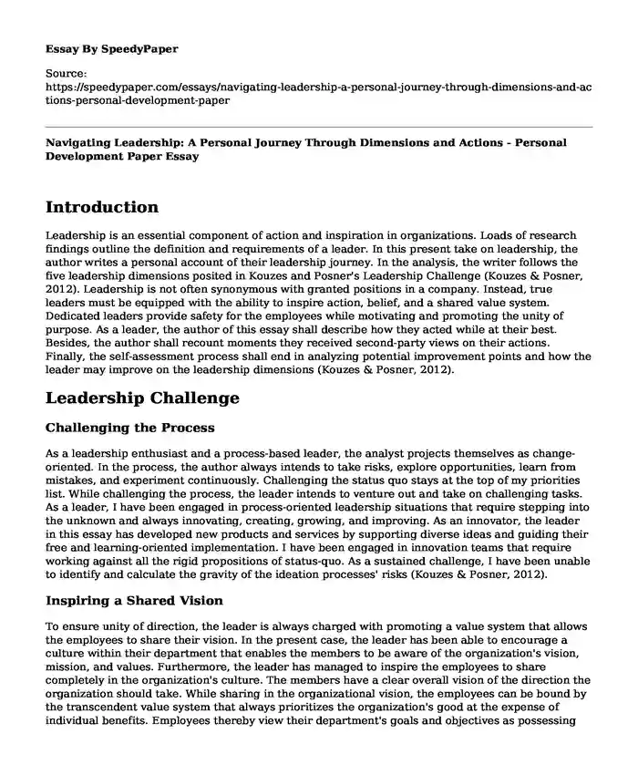 Navigating Leadership: A Personal Journey Through Dimensions and Actions - Personal Development Paper