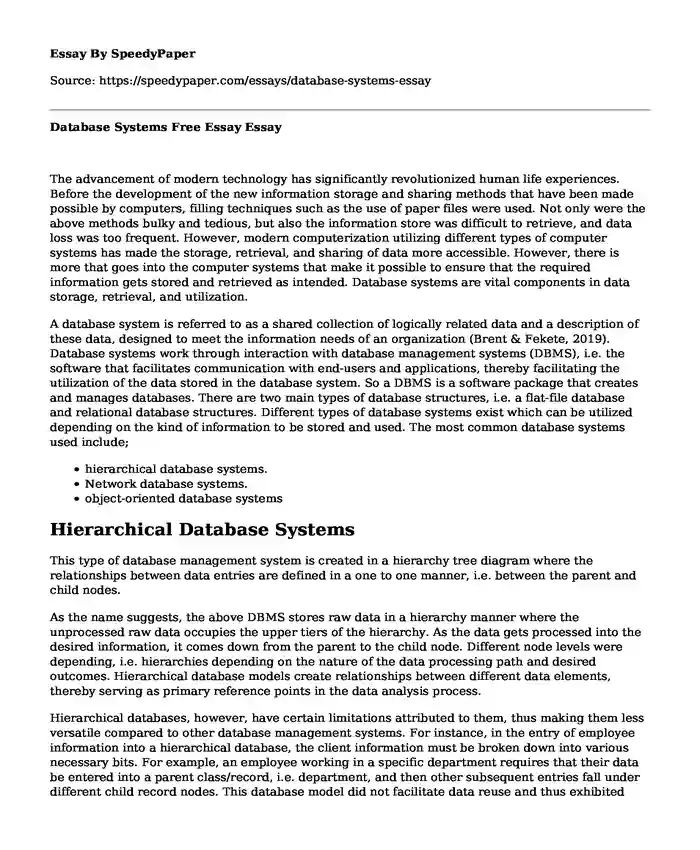 Database Systems Free Essay