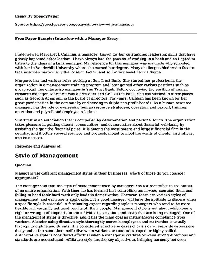 Free Paper Sample: Interview with a Manager