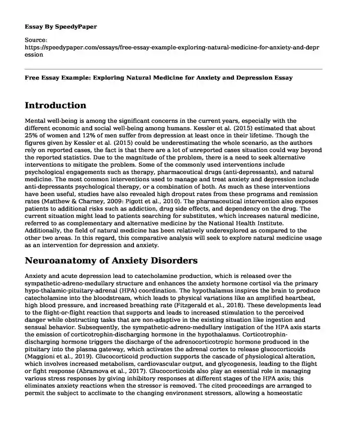 Free Essay Example: Exploring Natural Medicine for Anxiety and Depression