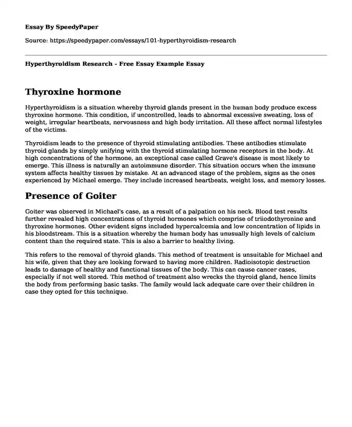 Hyperthyroidism Research - Free Essay Example