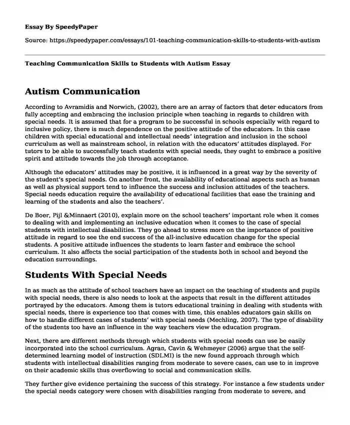Teaching Communication Skills to Students with Autism