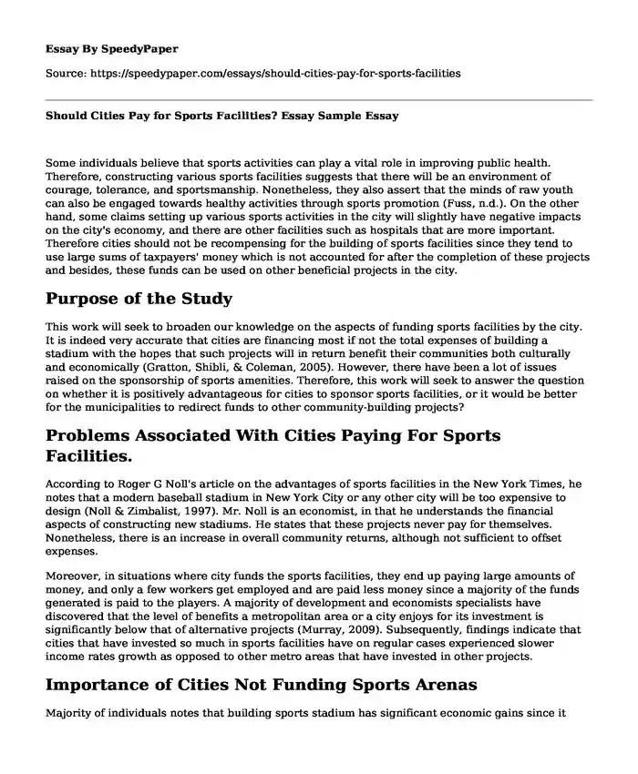 Should Cities Pay for Sports Facilities? Essay Sample