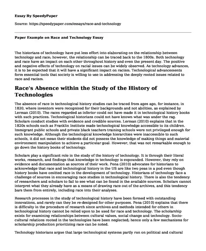 Paper Example on Race and Technology